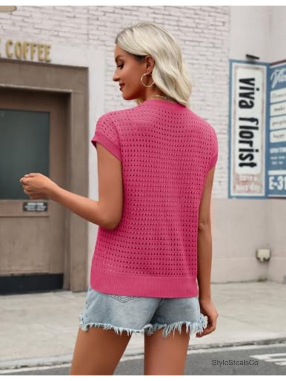 Crochet Cap Sleeve Sweater Vest Pullover Beach Cover Up - Picture 2 of 6
